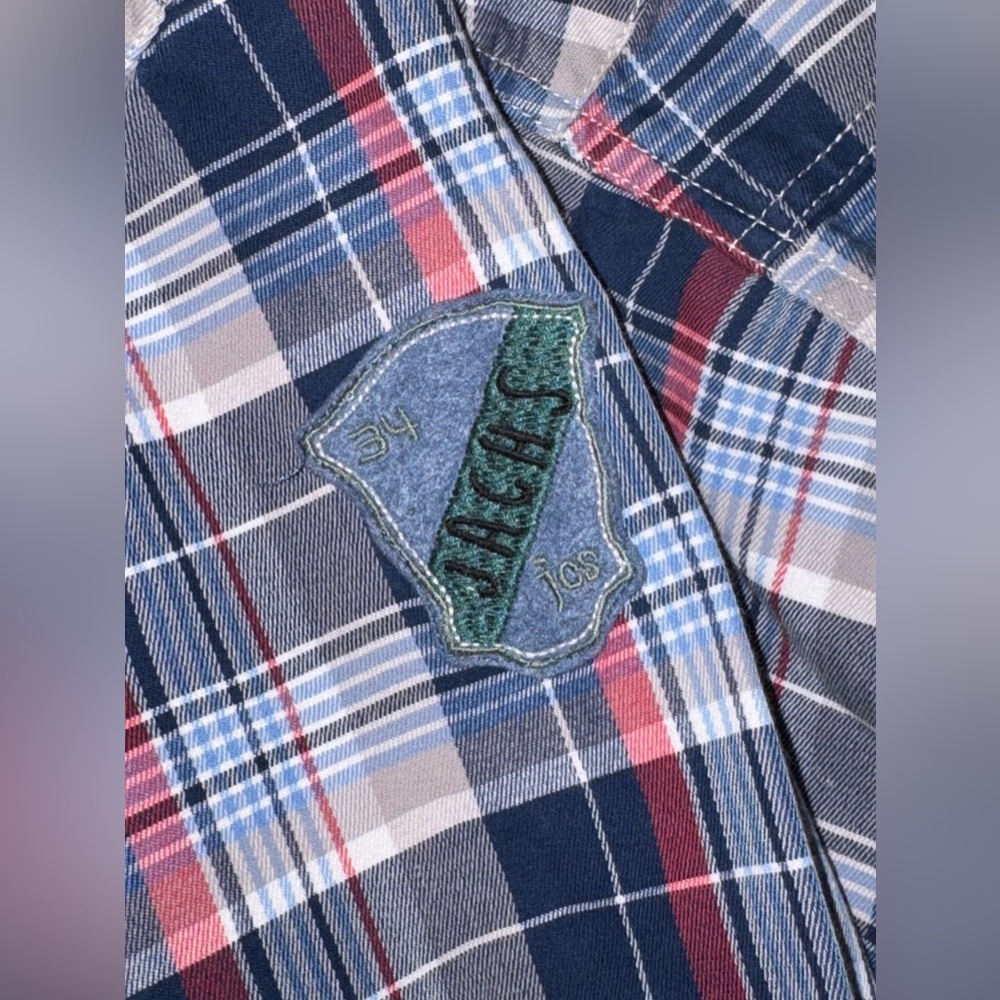 JACHS Boys Plaid Flannel Button-Down Shirt | 100% Cotton | Rule the World Patch - Picture 11 of 11
